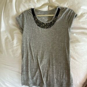 Ann Taylor Loft gray t shirt with decorative gem detail